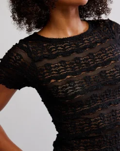 Free People Angelina Lace Tee - Black^ Tees + Sweatshirts
