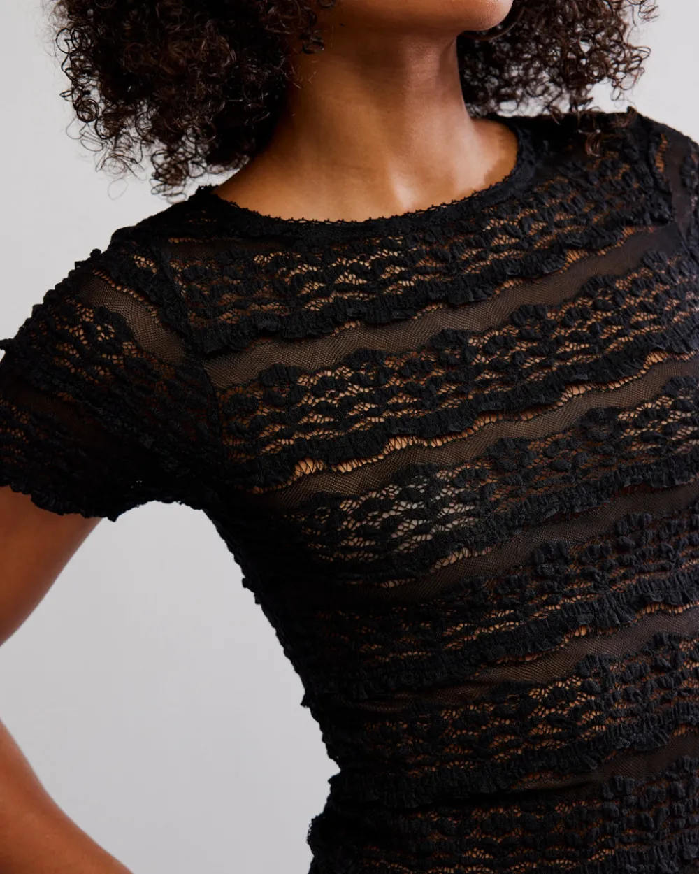 Free People Angelina Lace Tee - Black^ Tees + Sweatshirts