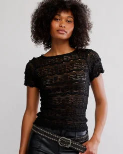 Free People Angelina Lace Tee - Black^ Tees + Sweatshirts