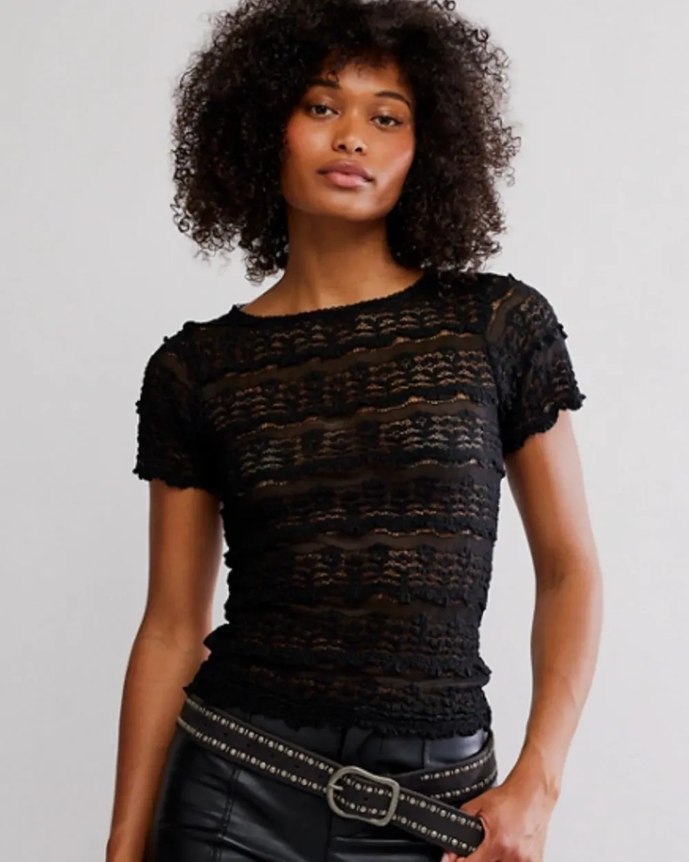 Free People Angelina Lace Tee - Black^ Tees + Sweatshirts