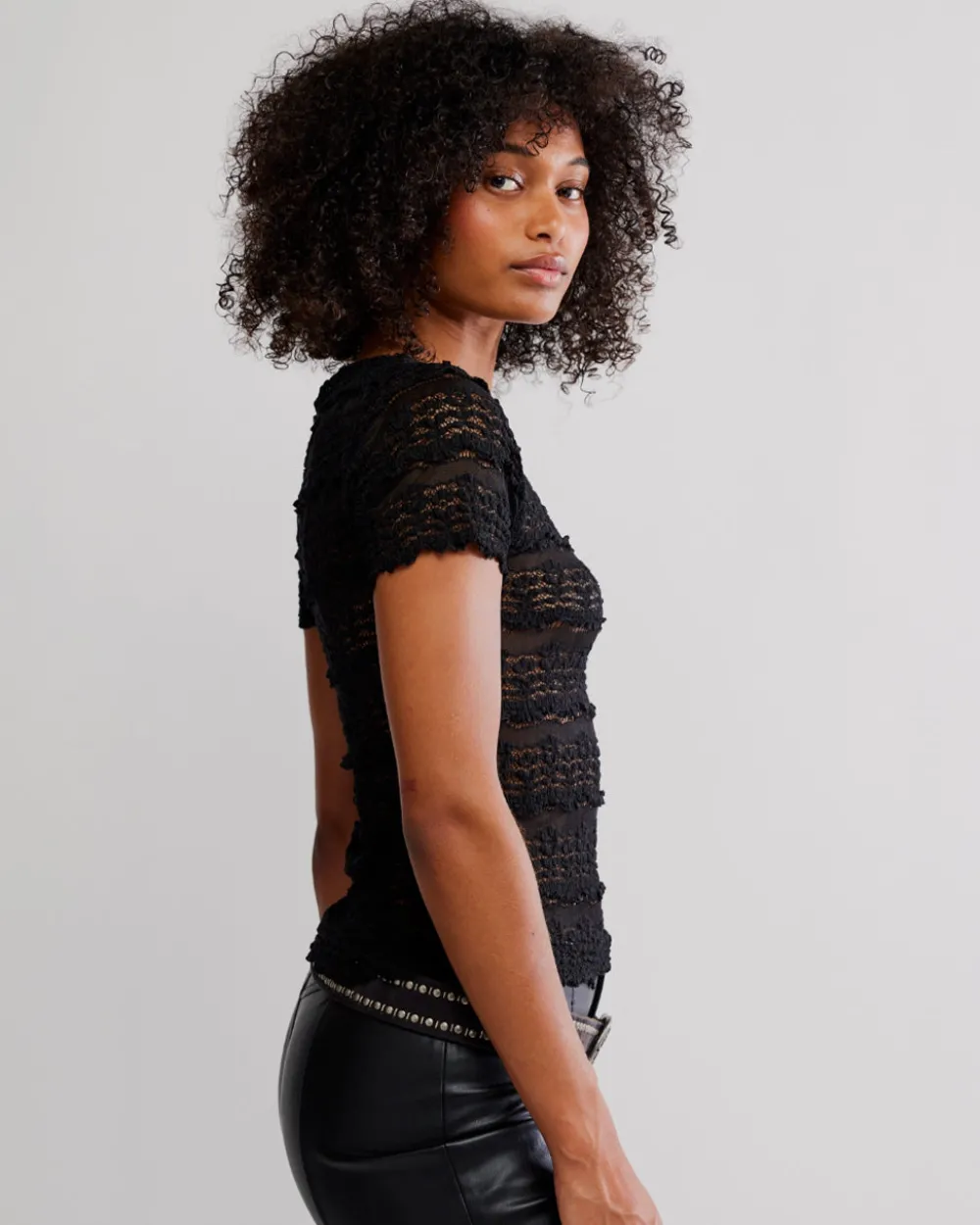 Free People Angelina Lace Tee - Black^ Tees + Sweatshirts