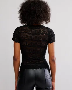 Free People Angelina Lace Tee - Black^ Tees + Sweatshirts