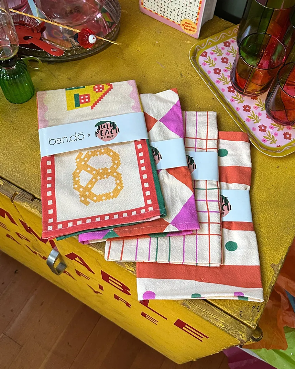 ban.do x Julie Peach ban.do Plaid Tea Towel^ Kitchen + Bar
