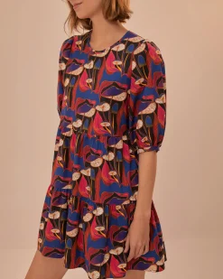 Farm Rio Black Wild Mushrooms Puff Sleeve Mini Dress^ Dresses + Jumpsuits