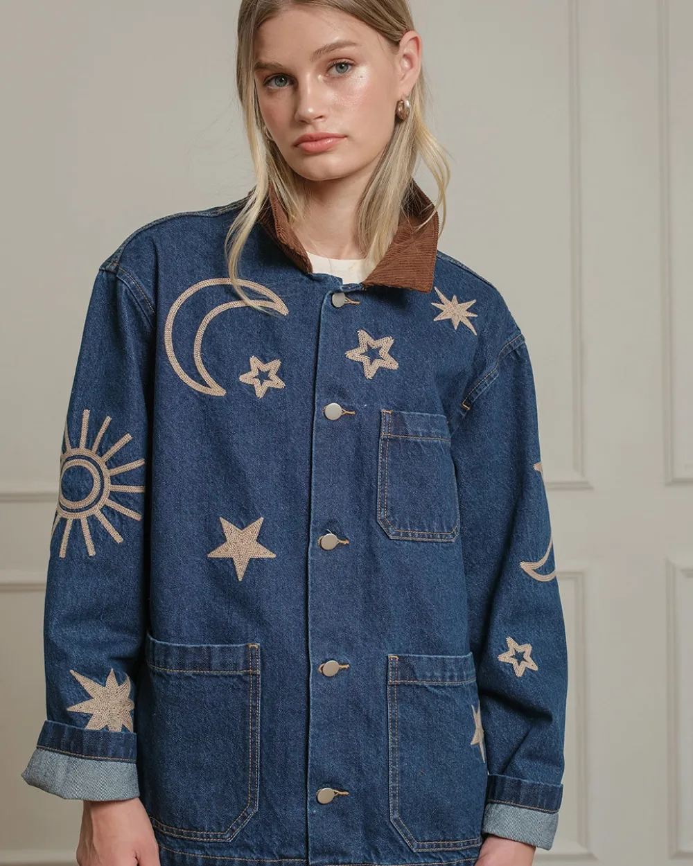 RAISONNEL Celestial Embroidered Denim Jacket^ Jackets
