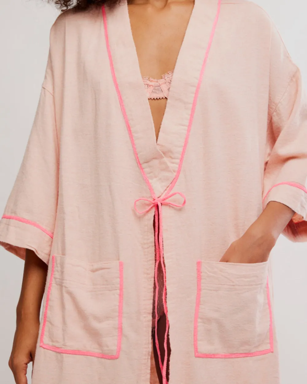 Free People Close To Home Flannel Robe - Neon Peach^ Tops