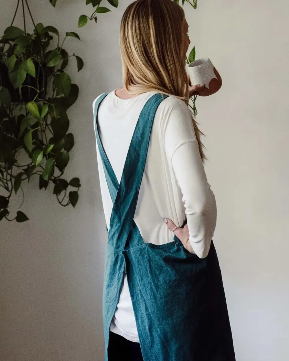 Cate Paper Co. Cross Back Apron - Peacock Blue^ Outdoor
