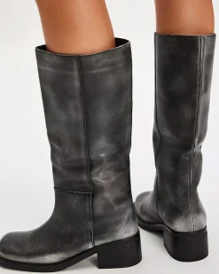 Free People Dana Distressed Pull-On Boot - Black Leather^ Shoes