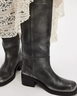 Free People Dana Distressed Pull-On Boot - Black Leather^ Shoes