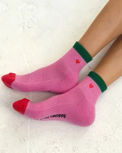 Le Bon Shoppe Embroidered Color Block Girlfriend Socks - Rose Green + Heart^ Socks + Slippers