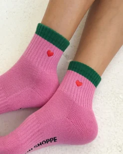 Le Bon Shoppe Embroidered Color Block Girlfriend Socks - Rose Green + Heart^ Socks + Slippers