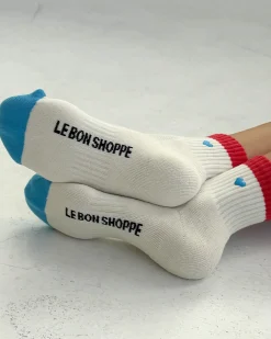Le Bon Shoppe Embroidered Color Block Girlfriend Socks - Blue Red + Heart^ Socks + Slippers
