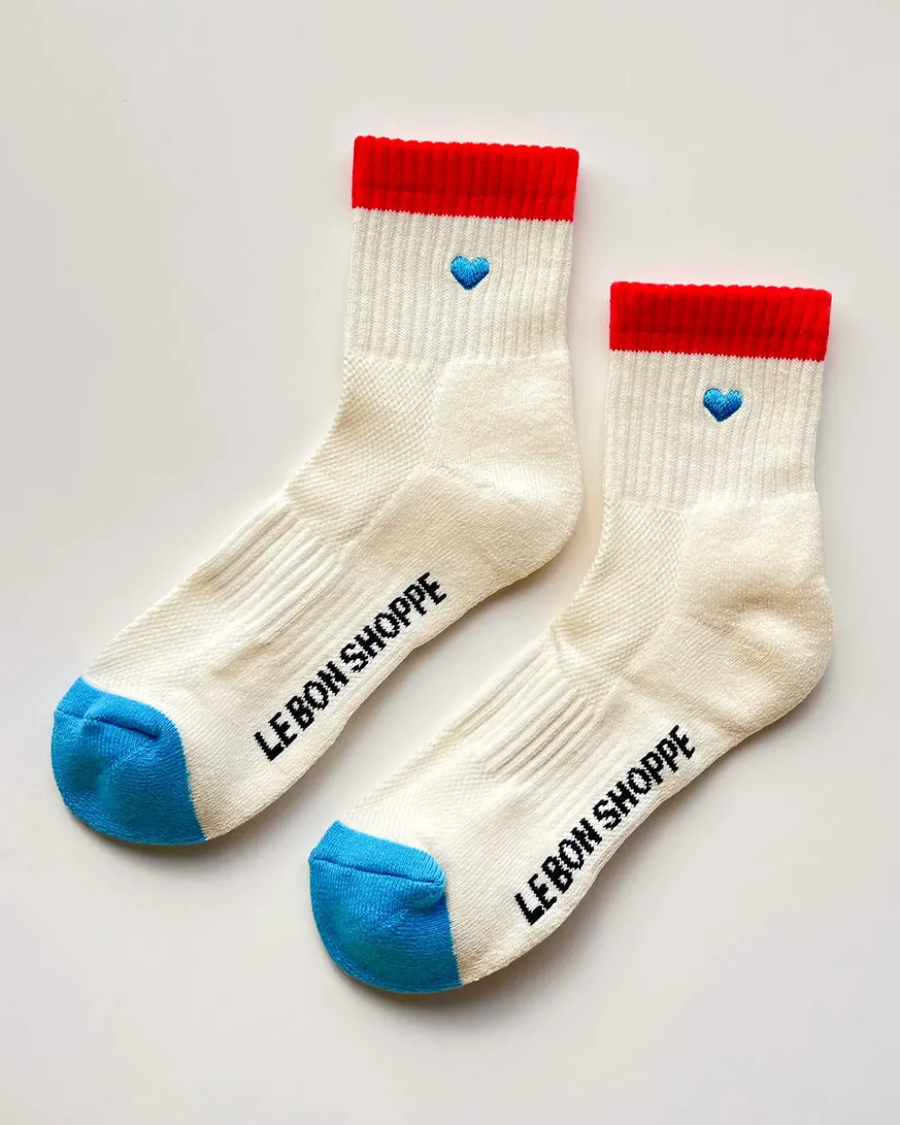 Le Bon Shoppe Embroidered Color Block Girlfriend Socks - Blue Red + Heart^ Socks + Slippers