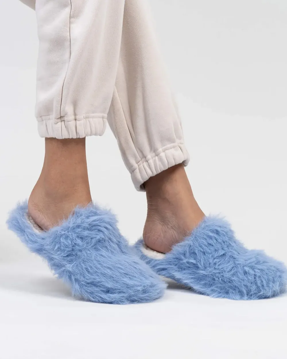 Verloop Faux Fur Slide Slippers - Periwinkle^ Socks + Slippers