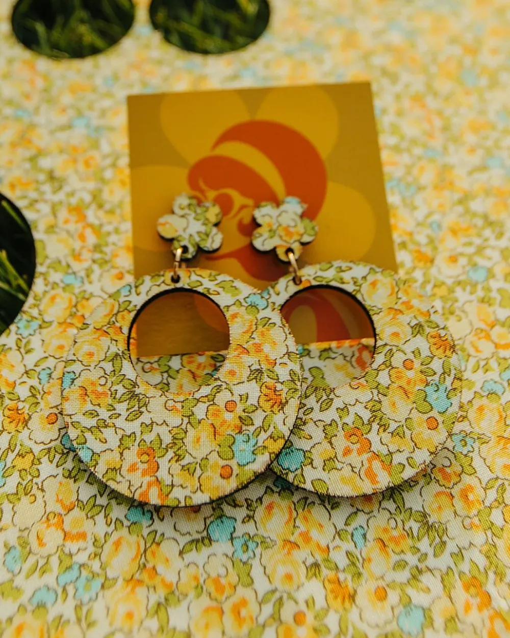Chicka & Co Floral Fabric Wood Earrings^ Jewelry