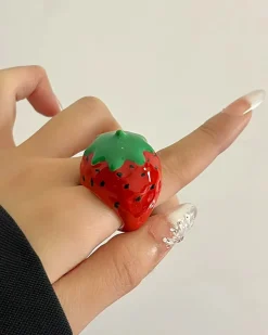 HoopLa Style Fruit Basket Ring - Red Strawberry^ Jewelry