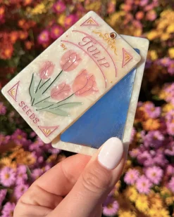 Solar Eclipse Hand-painted Tulip Seeds Compact Mirror^ Travel Accessories