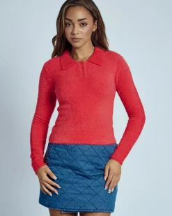 Native Youth Heidi Brushed Knit Long Sleeve Polo Top^ Tops