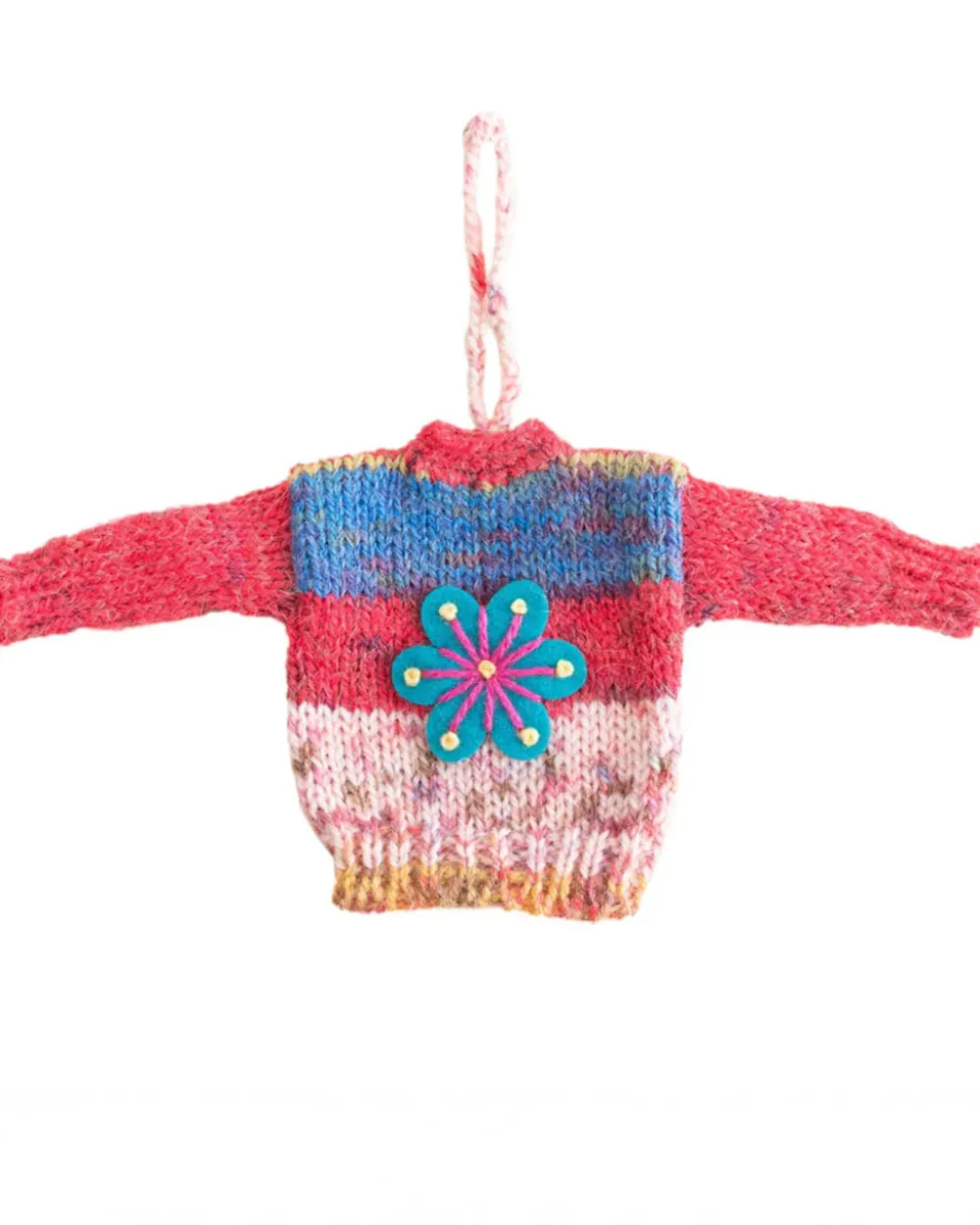 Global Goods Partners Knit Sweater Ornament - Blue Flower^ Home + Décor