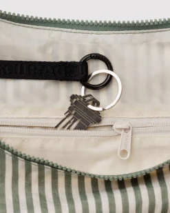 Baggu Large Nylon Crescent Bag w/ Key Leash - Sage Stripe^ Bags