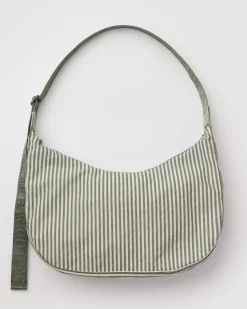 Baggu Large Nylon Crescent Bag w/ Key Leash - Sage Stripe^ Bags