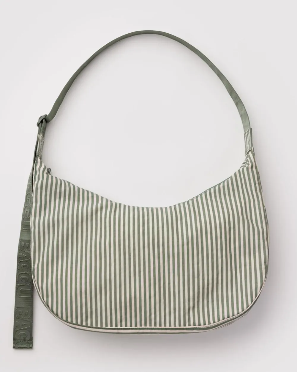Baggu Large Nylon Crescent Bag w/ Key Leash - Sage Stripe^ Bags