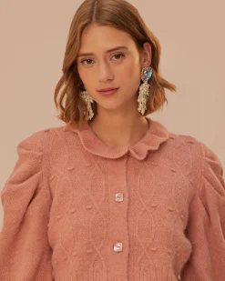 Farm Rio Light Pink Ruffle Knit Cardigan^ Sweaters