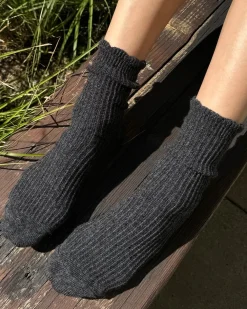 Le Bon Shoppe Linen Scallop Socks - Charcoal^ Socks + Slippers