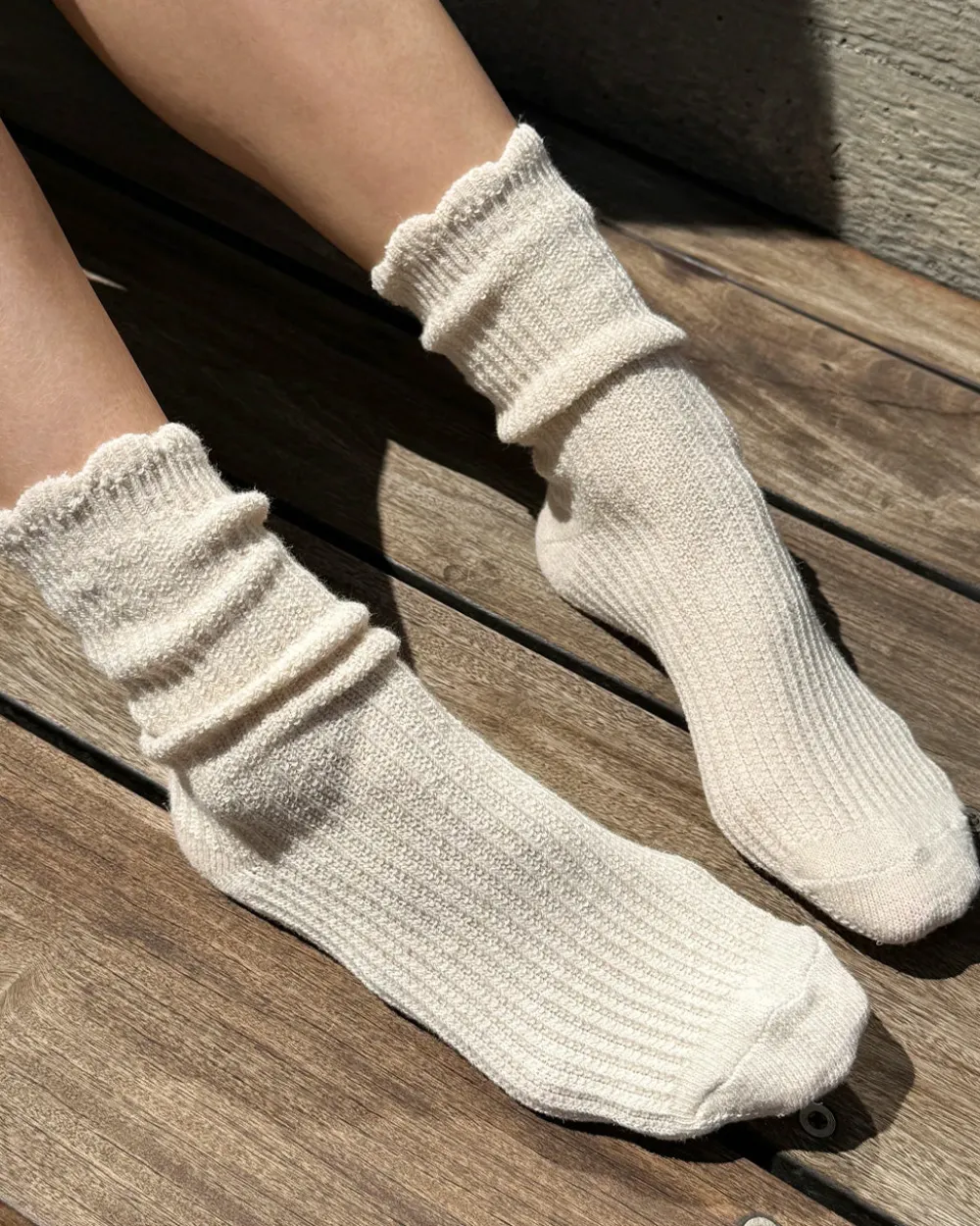 Le Bon Shoppe Linen Scallop Socks - Naturel^ Socks + Slippers