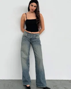 Motel Rocks Low Rise Parallel Jeans - Extreme Blue Green^ Bottoms
