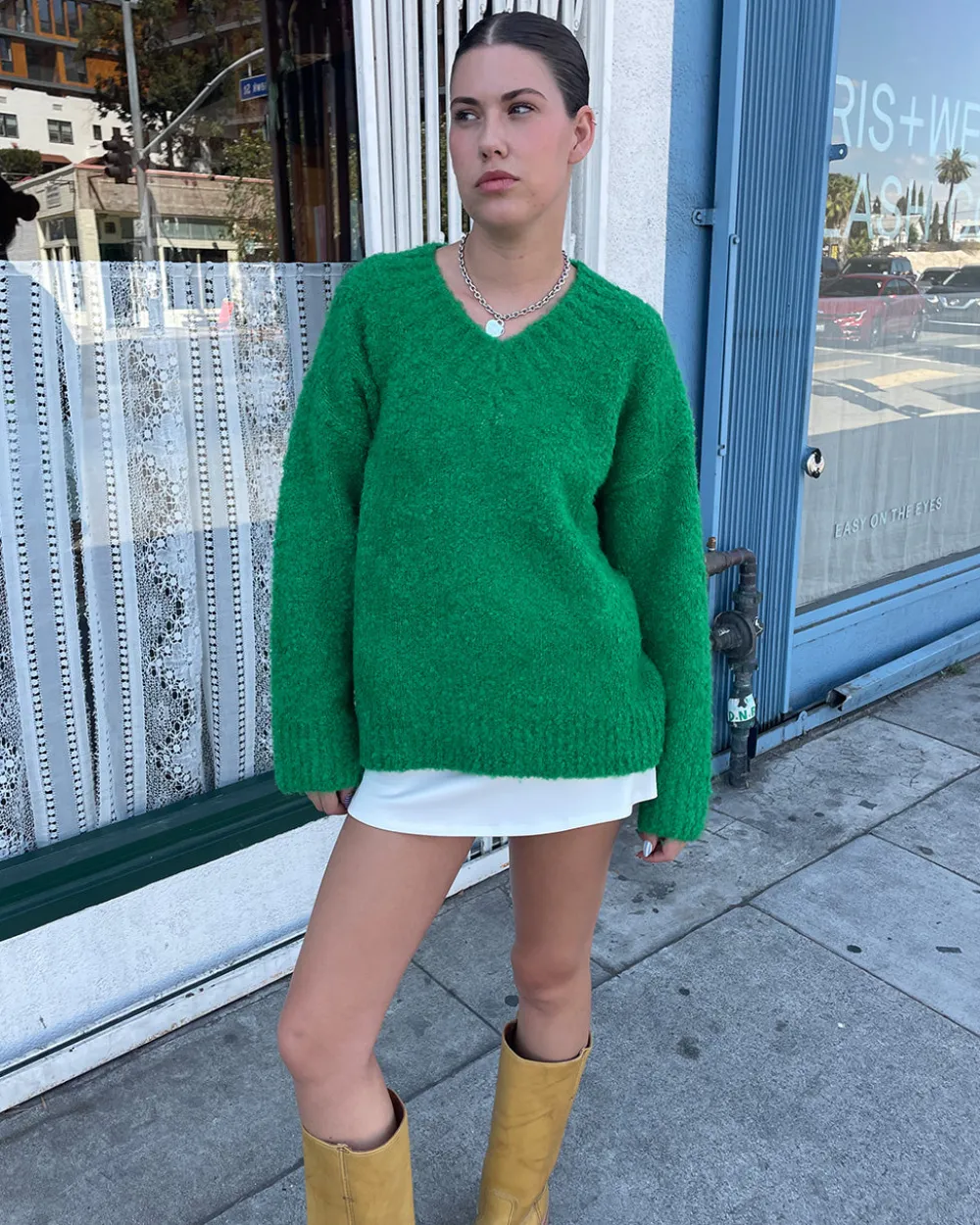Lisa Says Gah Marion V-Neck Sweater - Kelly Green^ Tops