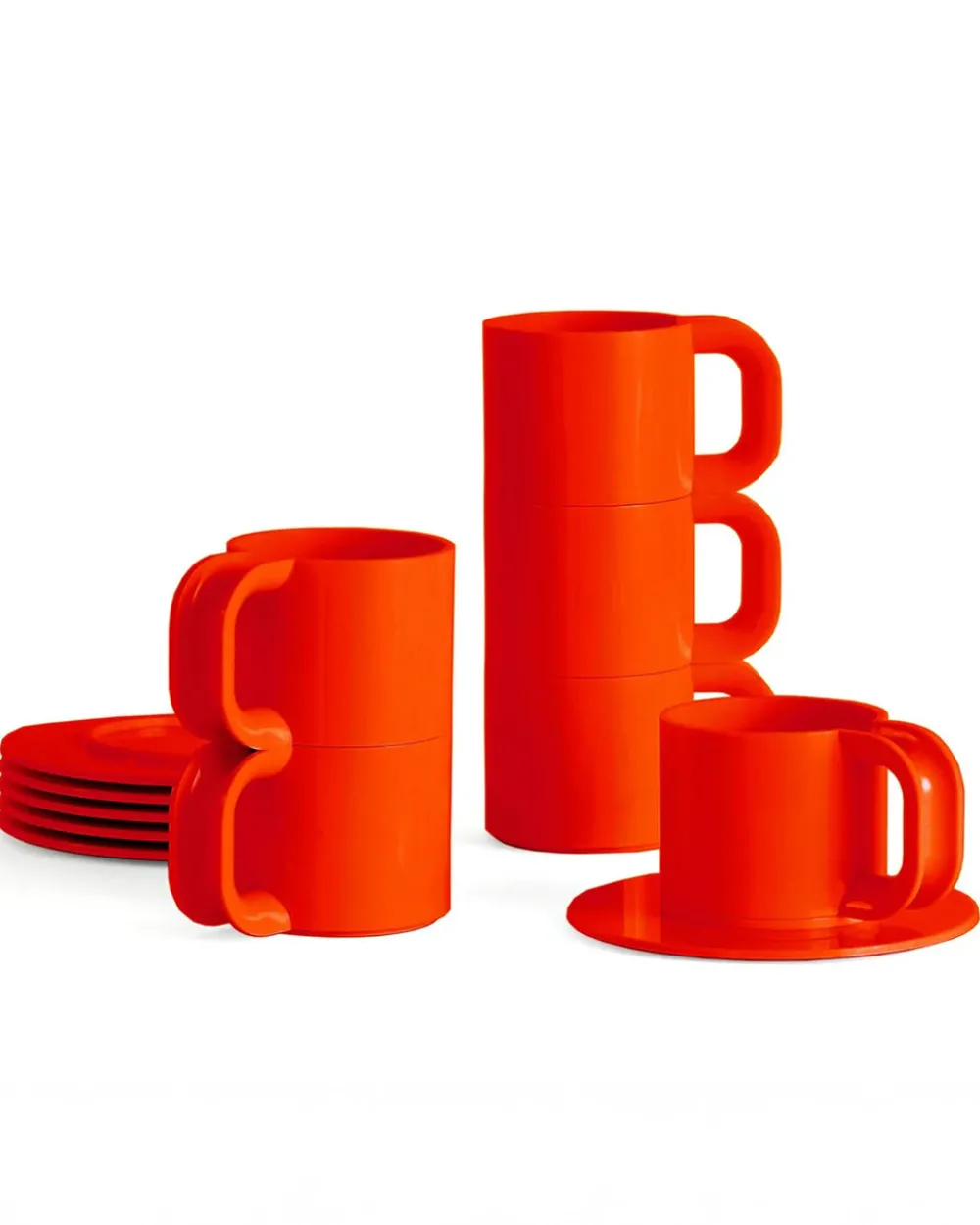 Heller Max Dinnerware Red Orange Mugs + Saucers - Set of 6^ Kitchen + Bar