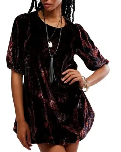 Free People Maye Printed Velvet Tunic - Dark Black Combo^ Tops