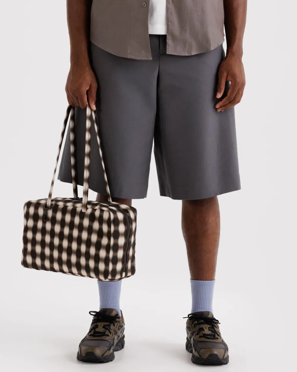 Baggu Medium Nylon Bowler Bag - Blurred Gingham Brown^ Bags