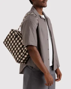 Baggu Medium Nylon Bowler Bag - Blurred Gingham Brown^ Bags