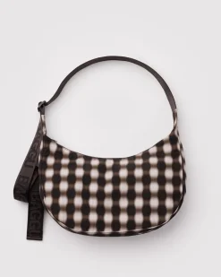 Baggu Medium Nylon Crescent Bag w/ Key Leash - Blurred Gingham Brown^ Bags