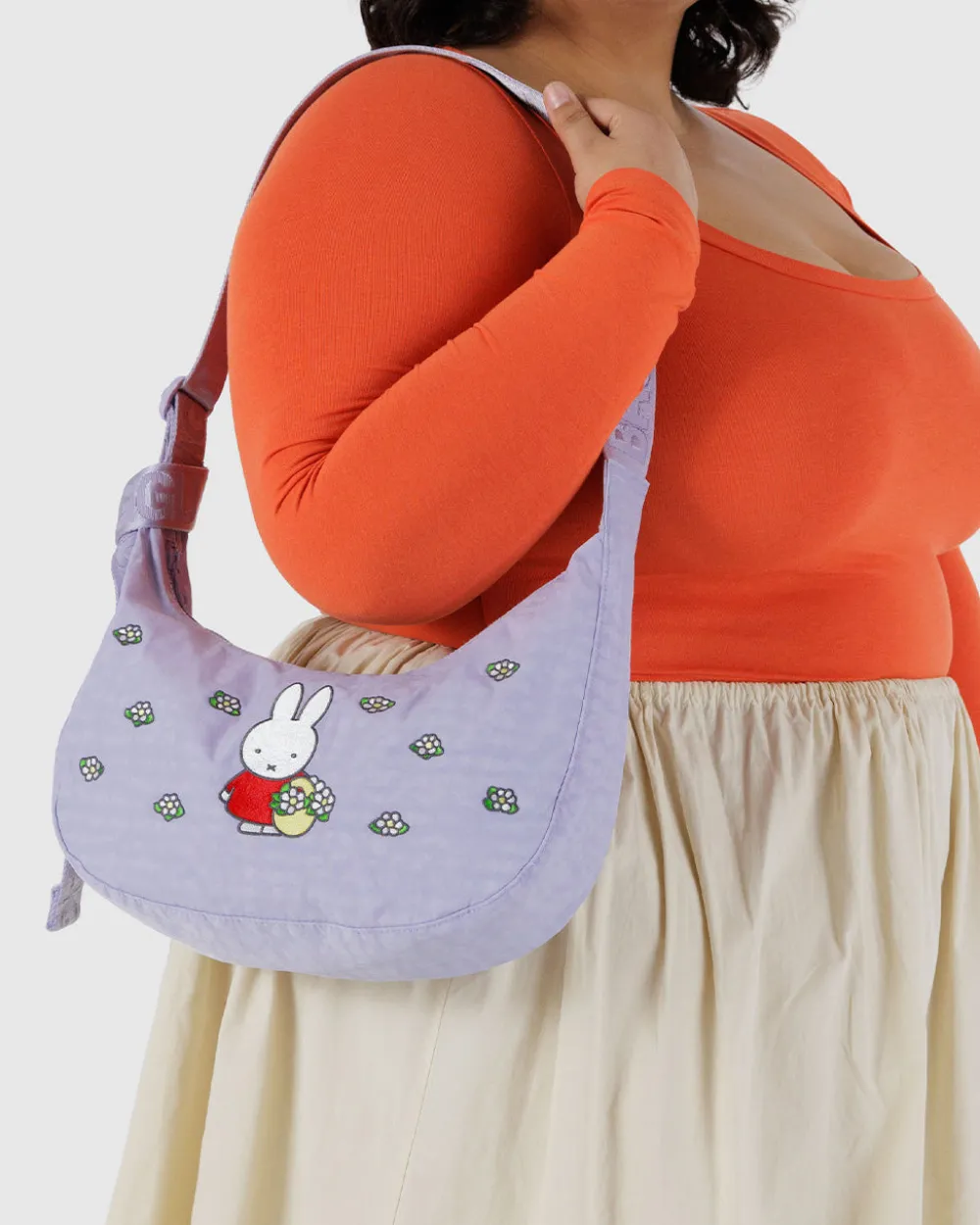 Baggu Medium Nylon Crescent Bag w/ Key Leash - Embroidered Miffy^ Bags