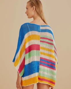 Farm Rio Mixed Stripes Crochet Kimono^ Sweaters