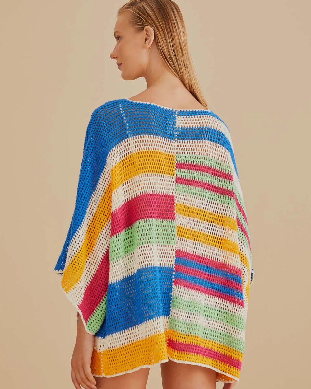 Farm Rio Mixed Stripes Crochet Kimono^ Sweaters