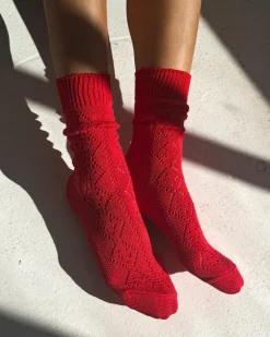 Le Bon Shoppe Modal Eyelet Socks - Poppy Red^ Socks + Slippers