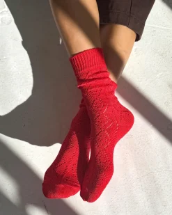 Le Bon Shoppe Modal Eyelet Socks - Poppy Red^ Socks + Slippers