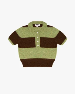 Lisa Says Gah Molly Polo Sweater - Mocha + Pistachio Stripe^ Sweaters