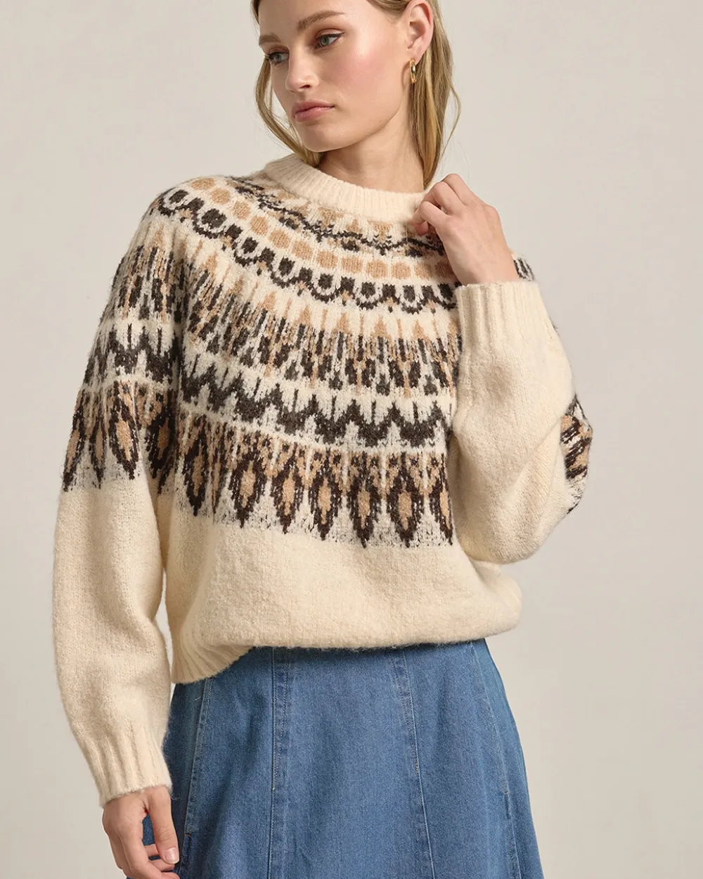 RAISONNEL Nordic Pattern Knit Sweater - Ivory Mix^ Sweaters