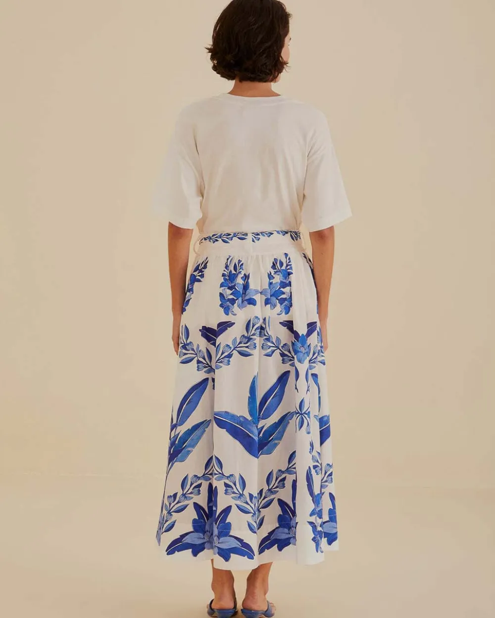 Farm Rio Off-White Blue Yard Organic Cotton Midi Skirt^ Bottoms
