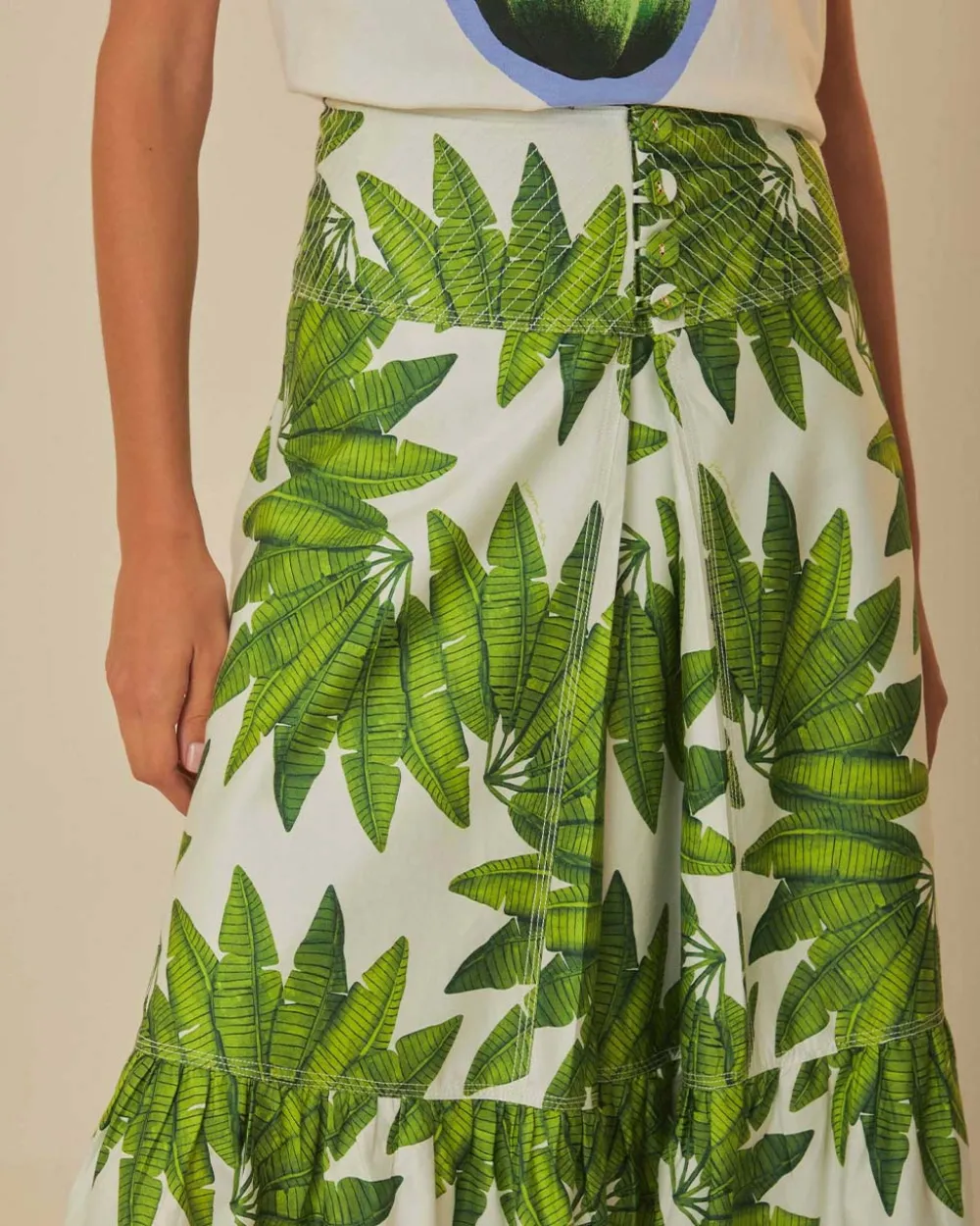 Farm Rio Off-White Palm Fan Organic Cotton Maxi Skirt^ Bottoms