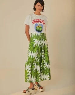 Farm Rio Off-White Palm Fan Organic Cotton Maxi Skirt^ Bottoms
