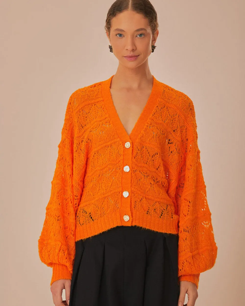 Farm Rio Orange Textured Knit Cardigan^ Sweaters