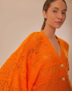 Farm Rio Orange Textured Knit Cardigan^ Sweaters