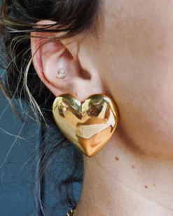 HoopLa Style Oversized Gold Puffy Heart Earrings^ Jewelry