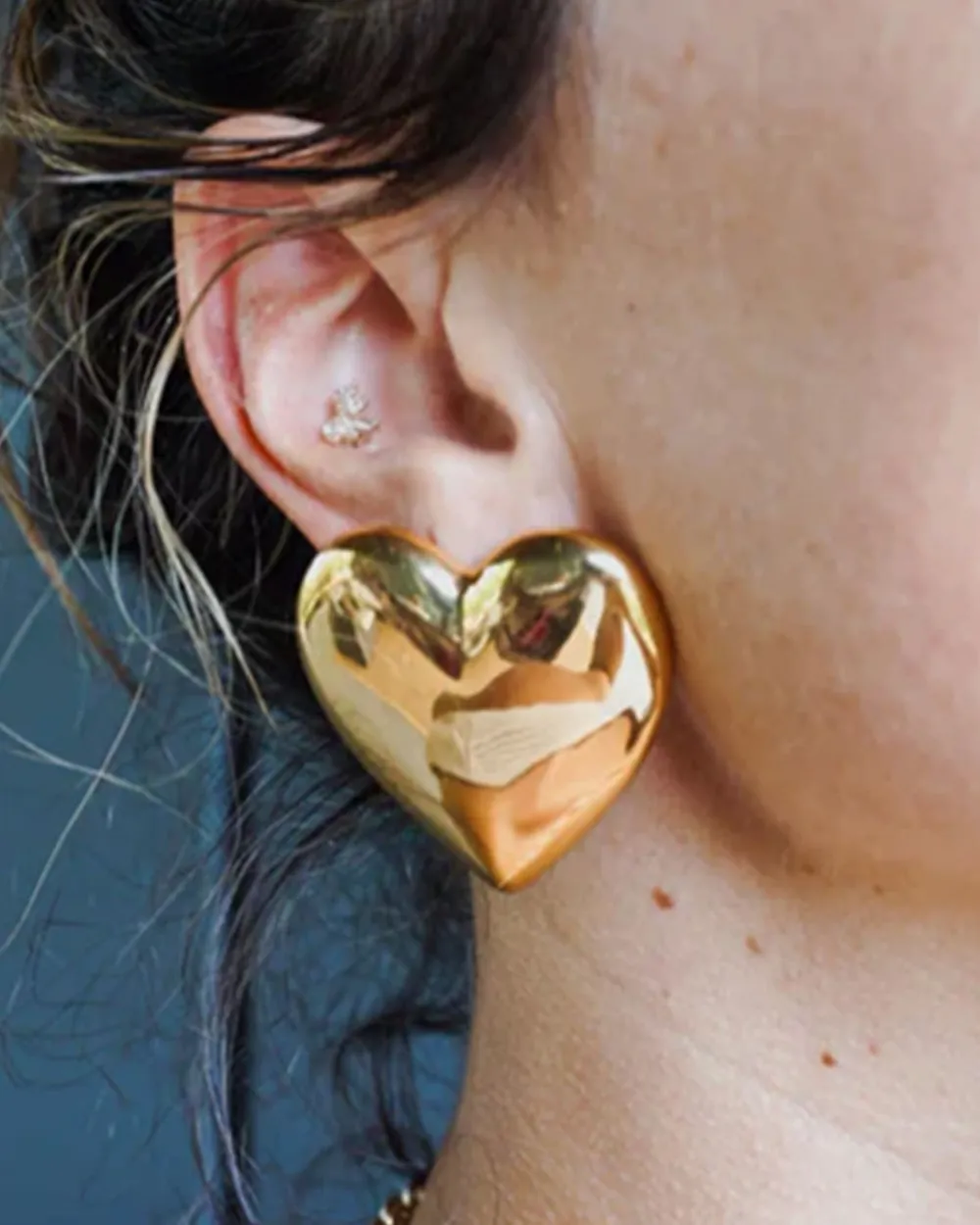 HoopLa Style Oversized Gold Puffy Heart Earrings^ Jewelry